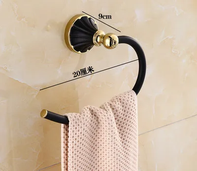 Towel Ring A Набор аксессуаров для ванной комнаты, 304 нержавеющая сталь, вешалка для полотенец, угловая полка, держатель для бумаги, вешалка для полотенец, 5 крючков, оборудование для ванной, черный и золотой - Цвет: Towel Ring A
