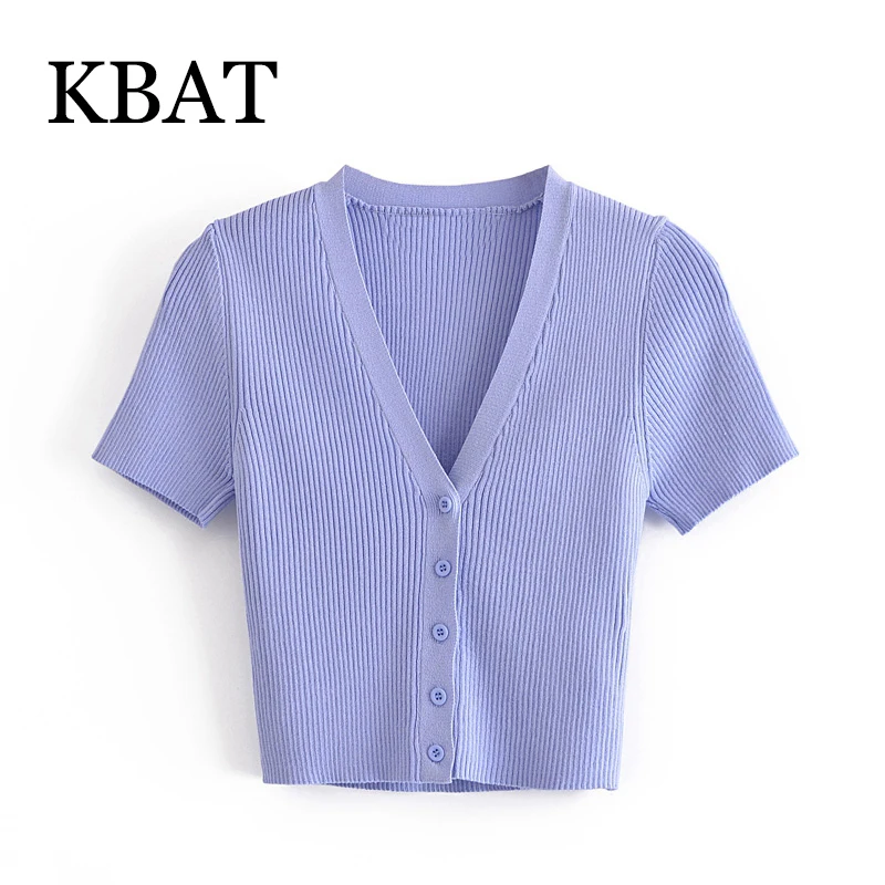 

KBAT V-neck Single-Breasted Thin Short Knit Short Sleeves All-match Thin Short-Sleeved Knitted Cardigan Women
