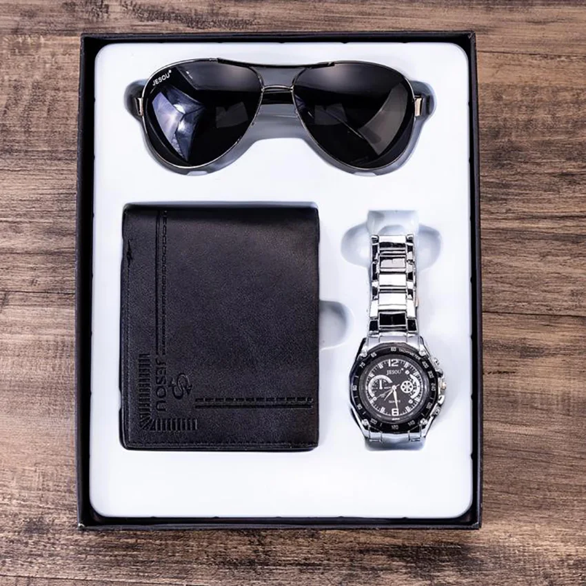 Мужские часы подарочный набор солнцезащитные очки мужской кошелек и для мужчин s