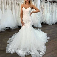 sweetheart mermaid wedding dresses 2021 sleeveless lace appliques strapless long tulle bridal dress plus size vestido de noiva