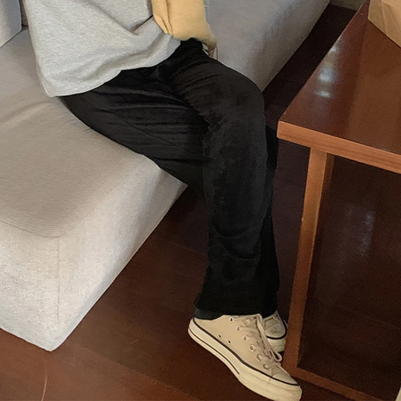 

Модные золотые бархатные брюки с высокой талией, женские черные прямые брюки в Корейском стиле, женские осенние повседневные широкие брюки