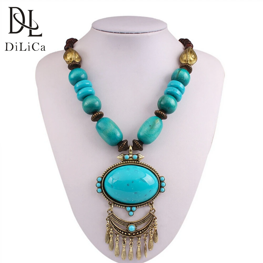 DiLiCa винтажное ожерелье для женщин богемные ожерелья и подвески с большими