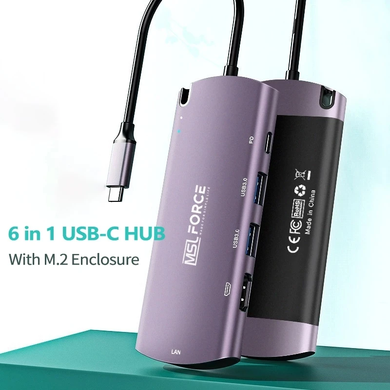 USB-C 6 в 1 хаб PD втулка для быстрой зарядки M.2 SDD адаптер корпуса для USB3 HUB HDMI4k usb c ethernet порт поддержка адаптера SATA III