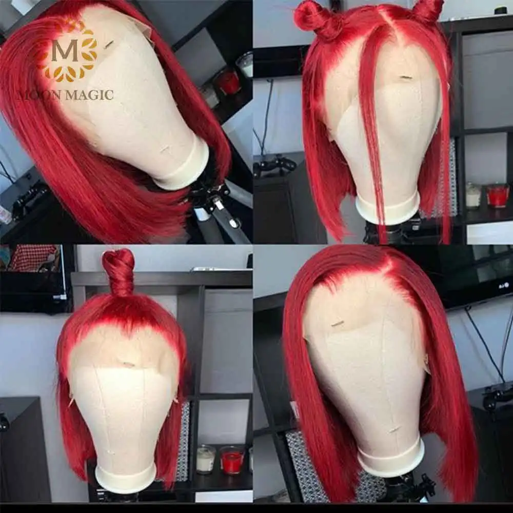 Парик с тупым отрезом красный парик 360 на сетке спереди прямые волосы боб цветные