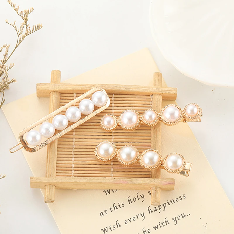 Модные женские заколки с жемчугом геометрического цветка круглые прямоугольные заколки для волос ретро металлические сплавные аксессуары.