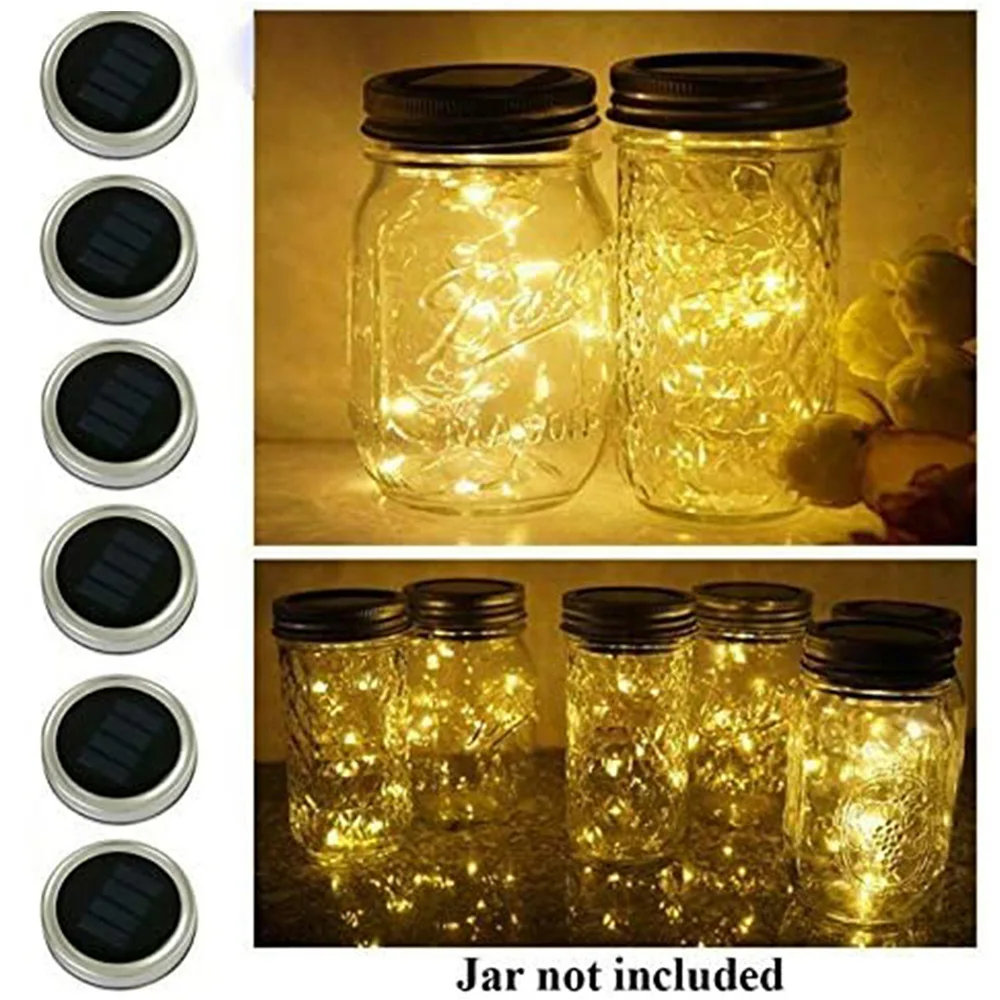 

10/20 LEDs Solar Power Mason Jar Lid Lights Waterproof Fairy Firefly Jar Lids String Lights for Patio Garden Xmas Wedding Party