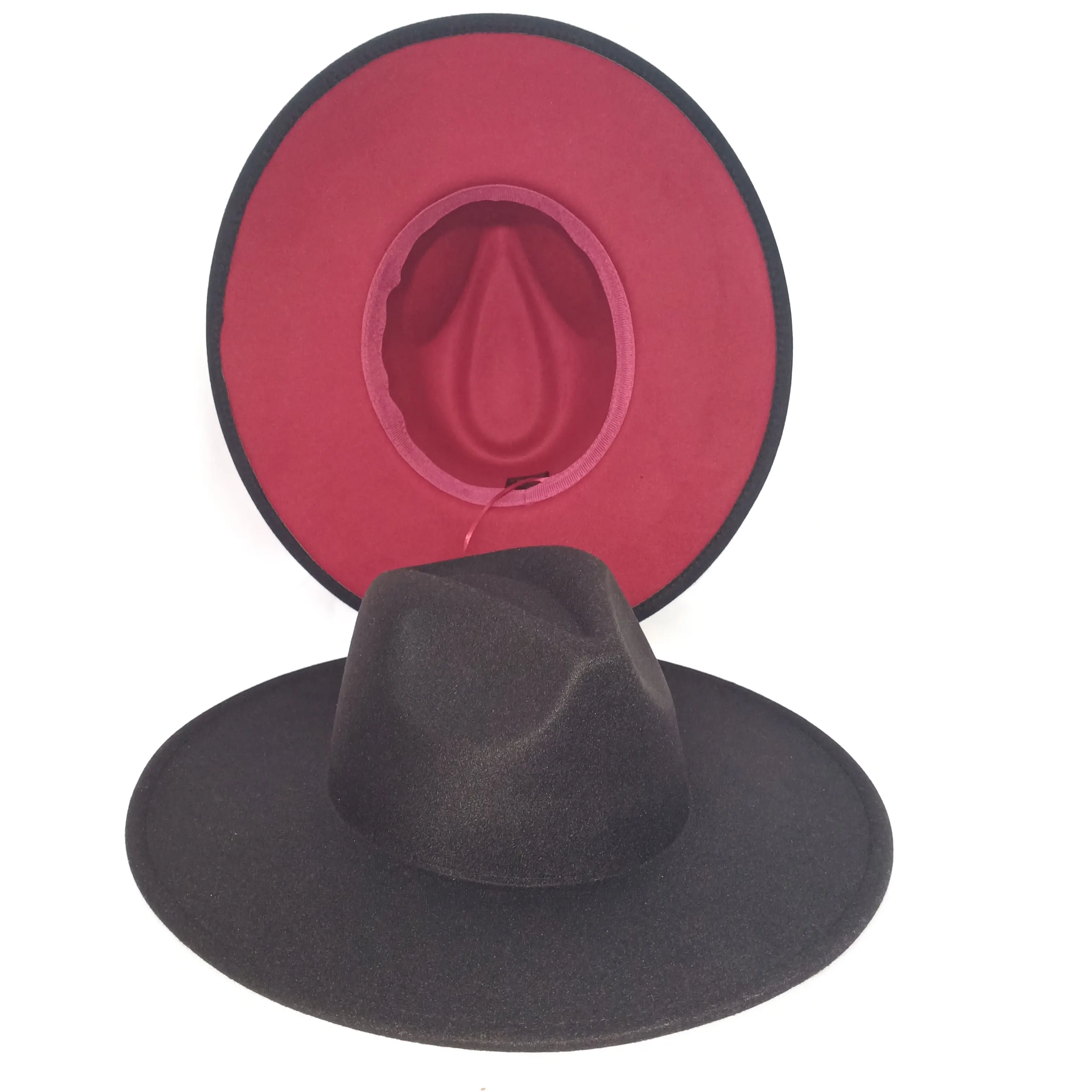 

New Mangosteen Color Fedoras Hat For Women Unisex Tuo-toned Cowboy Hat Panama Church Performance Cap Fedora Wide Brim 10CM шапка