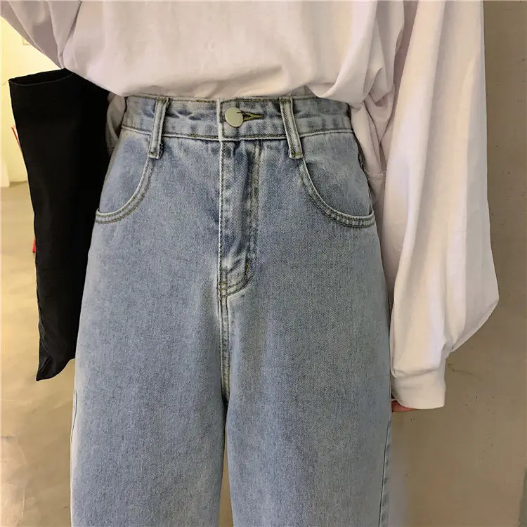 

Jeans women's high waist straight tube student spring and autumn Korean version new loose daddy pants show thin pants, versatile