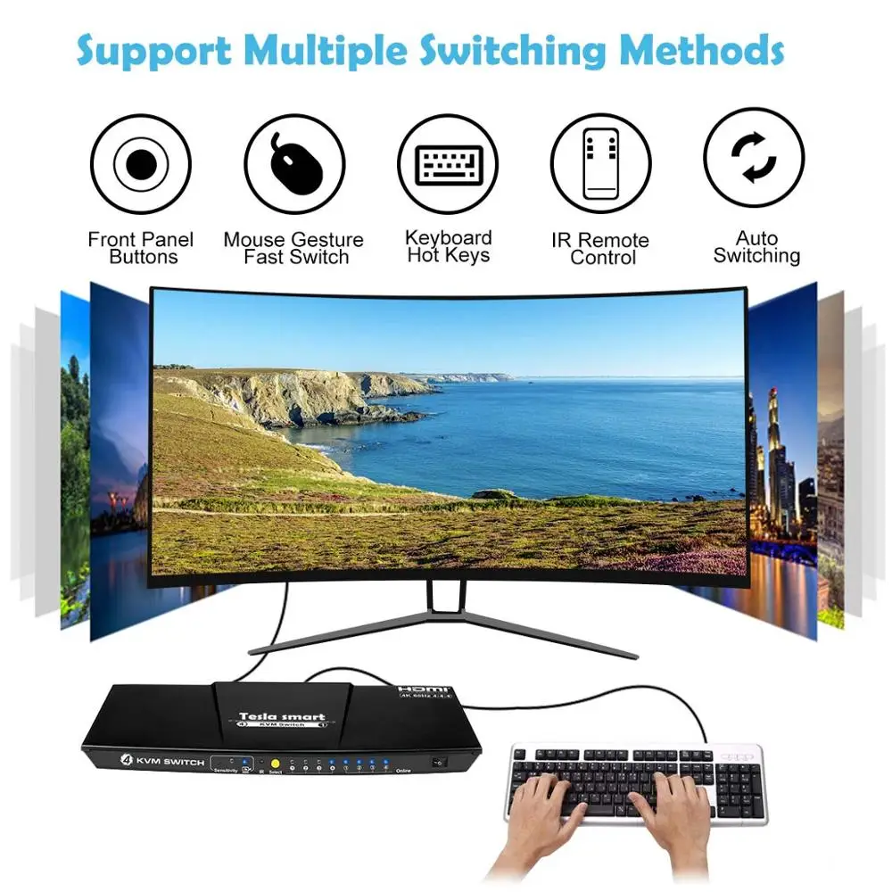 Tesla Smart HDMI 4K@ 60 Гц высококачественный hdmi KVM переключатель 4 порта USB KVM HDMI переключатель поддержка 3840*2160/4K*2K@60Hz дополнительный порт USB2.0