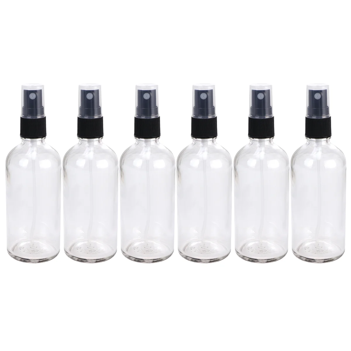 

6pcs 100ml Transparent Spray Bottle Empty Mist Atomizer Glass Water Sprayer Multifunctional Refillable Dispenser with Black Lid