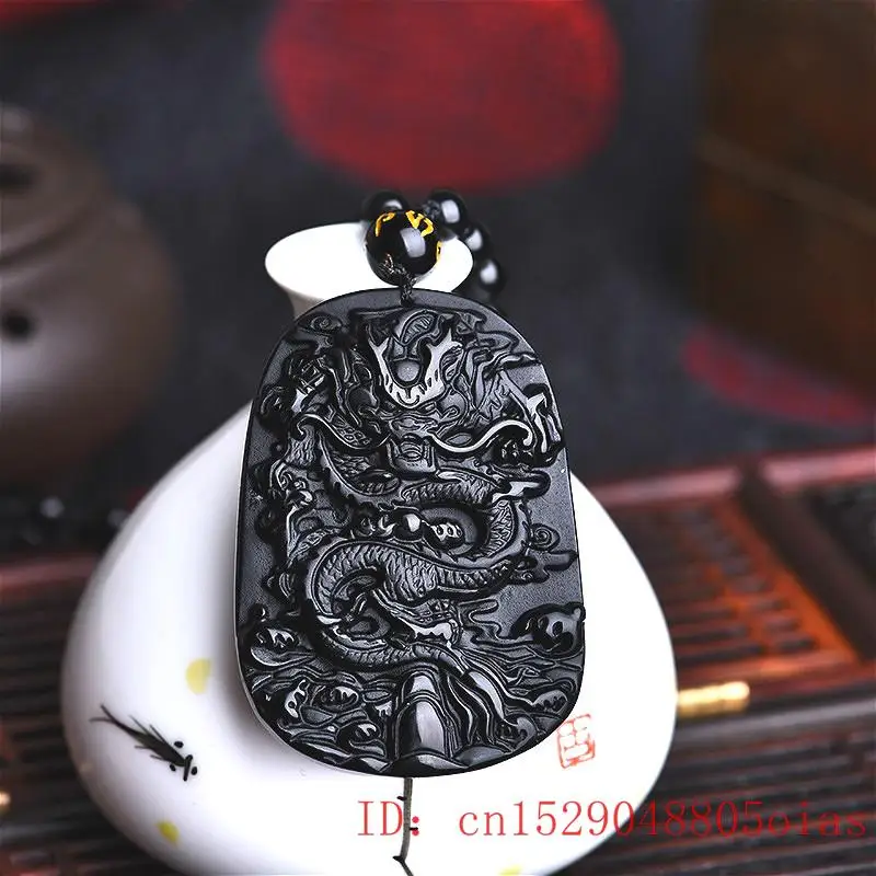 Ожерелье с бусинами из натурального черного обсидиана ручная работа кулон в виде