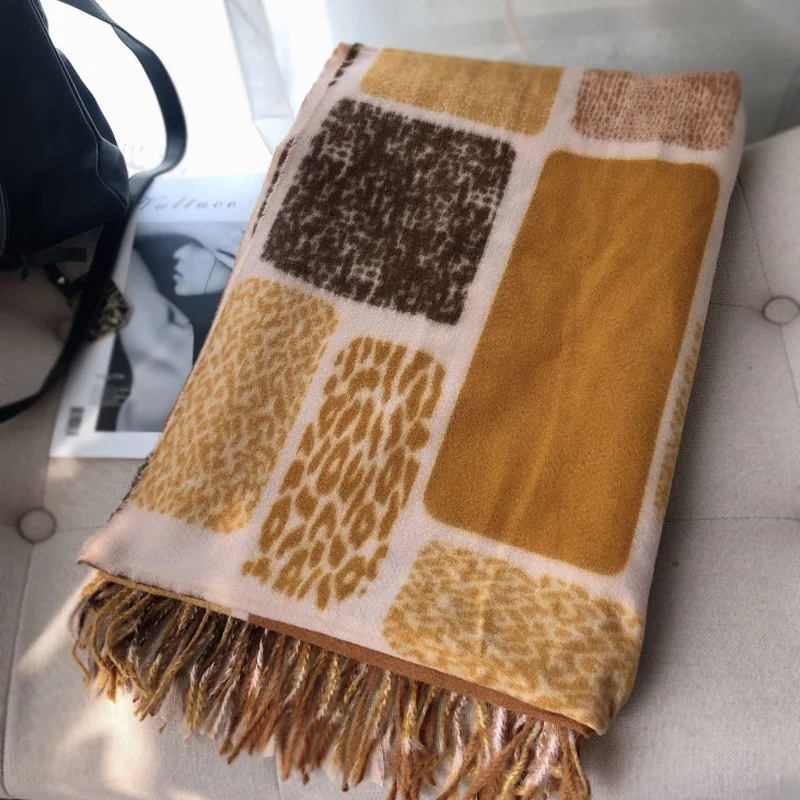 

Леопардовый принт пэтчворк шарф, зимние кашемировые шали, женские толстые теплые кисточки, пашминовое одеяло, качественный фуляр