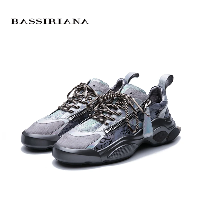 BASSIRIANA2019 новые женские туфли кожаные повседневные туфли европейские тенденции цвета кроссовки элегантный цвет соответствия