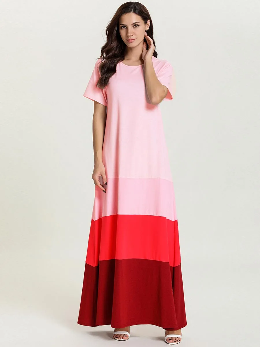 

Turkish Muslim Abaya Dress Women Short Sleeve Splice Soft Cotton Tracksuit Dresses Arab Dubai Islamic Clothing Long Dresses 4XL