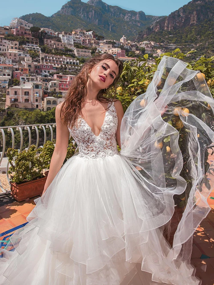 

Hi Shy Bride New Simple Wedding Dress Backless Sleeveless Design Chiffon Lace Bride Dresses Princess Dress Plus Size Tailor-made