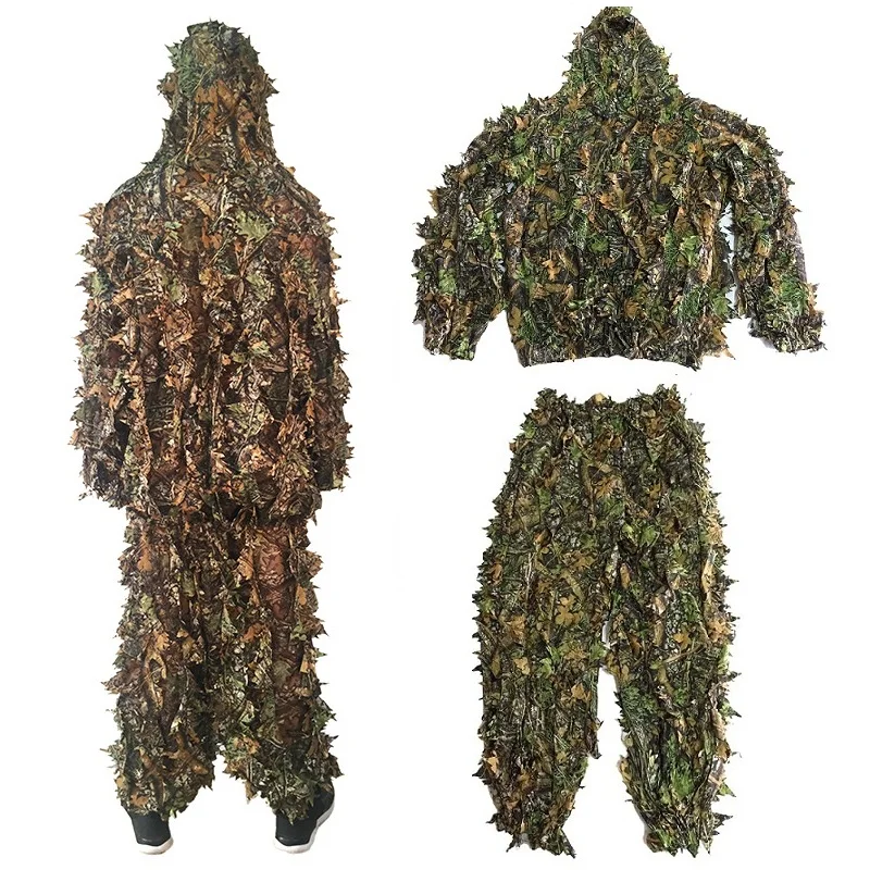 

Мужской Женский Детский уличный костюм Ghillie, камуфляжная одежда, тренировочная одежда в виде листьев, охотничий костюм, брюки, куртка с капю...