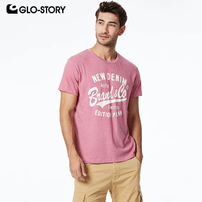 

GLO-STORY 2020 Men's Short Sleeve T-Shirts Basic Cotton Style Streetwear Male Fashion Letter Print Summer Tops MPO-8630