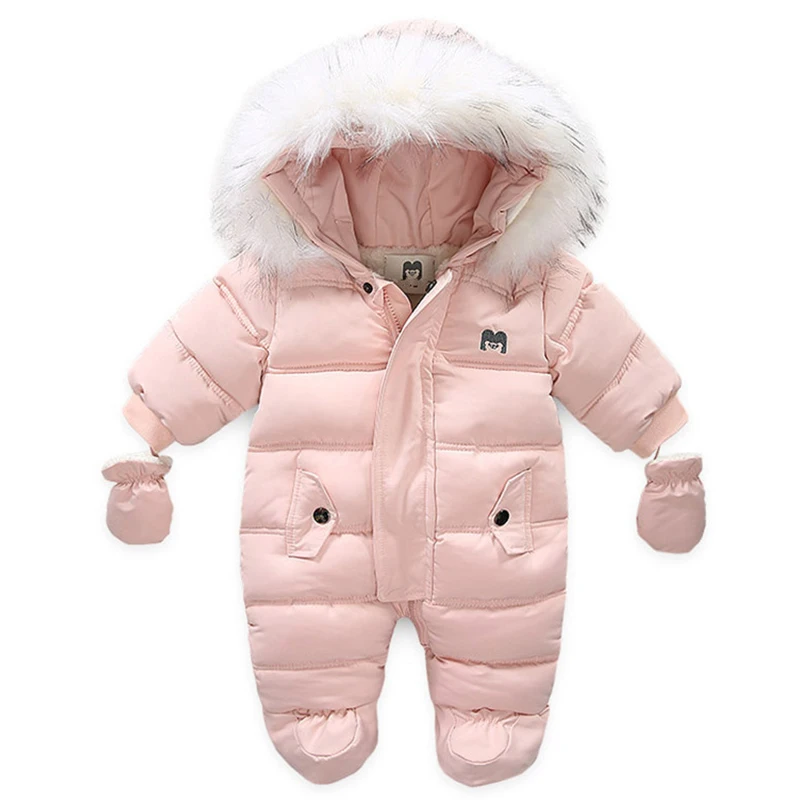 

Newborn Baby Jumpsuit Thicken Warm With Gloves Foot Covers Winter Boys Snowsuit Coat Inside Fleece Infant Overalls Girl Clothes
