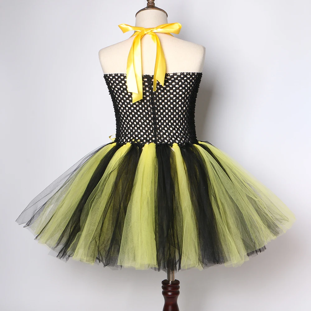 1 Set Bee Girls Tutu Dress Yellow Black Honeybee Fairy Costume Outfit Kids Halloween Masquerade Party Fancy Dresses | Детская одежда и
