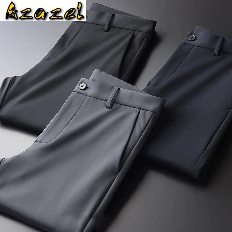 Azazel Autumn Winter Mens Pants Luxury Add Velvet Solid Color Casual Men's Trousers Fashion Slim Fit Male Pants Plus Size