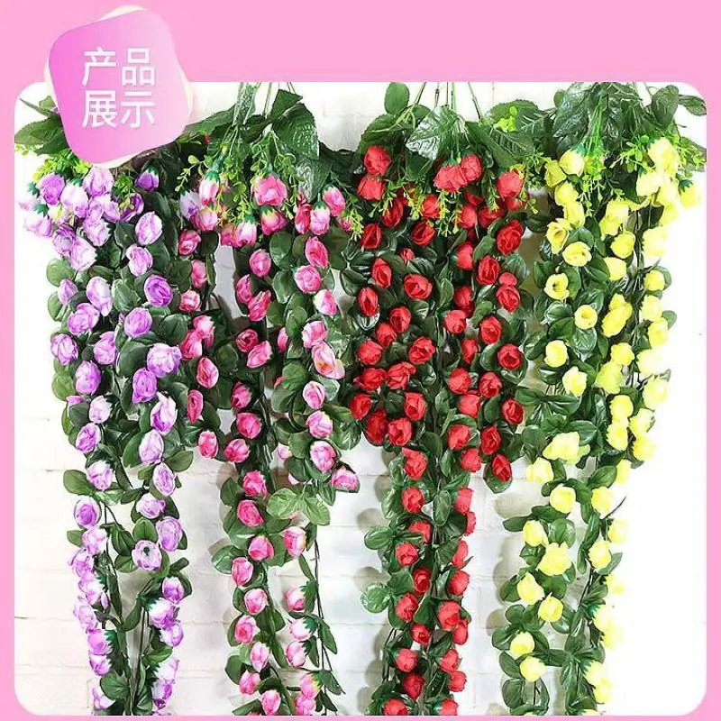 

Simulation Of Roses Rattan Plastic Silk Flower Wall Hanging Rattan Rose Bud Wedding Home Decoration
