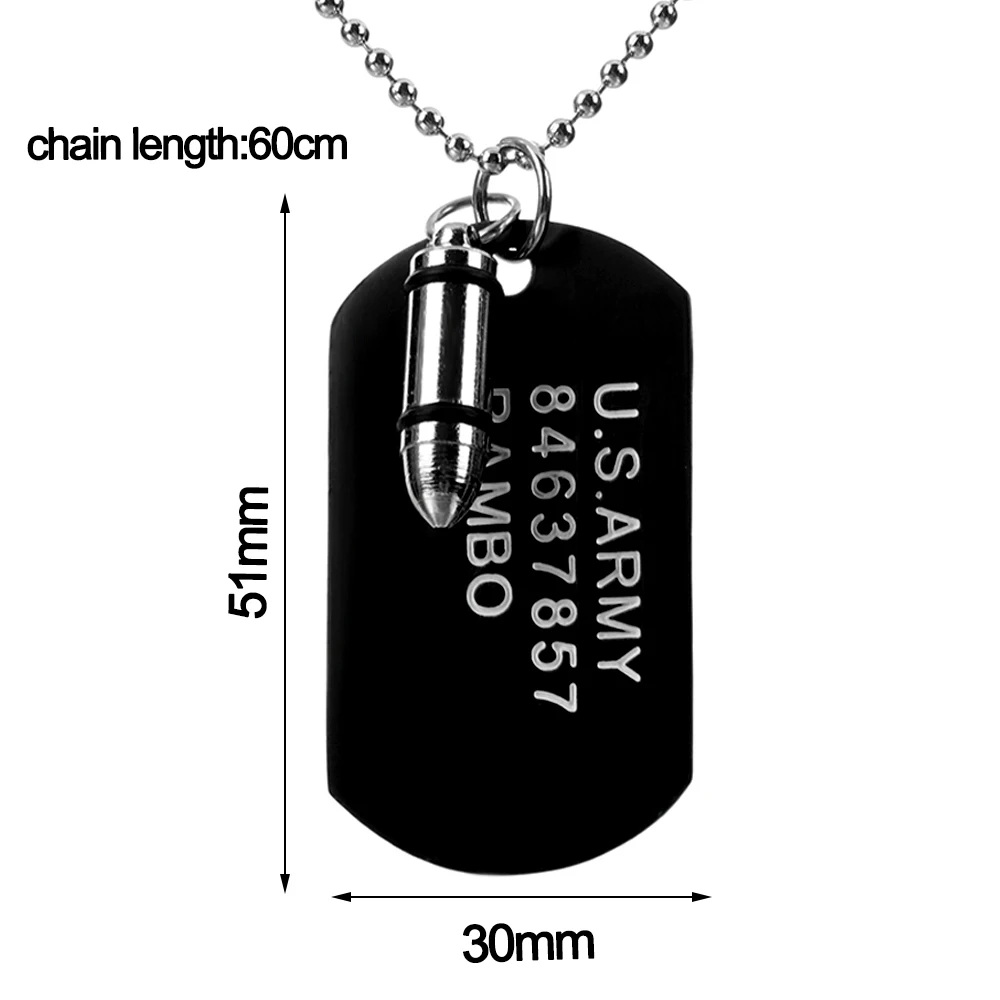 High Quality Fashion Men Military Army Bullet Charm Dog Tags SINGLE EMBOSSED Chain Pendant Necklace Jewelry Gift