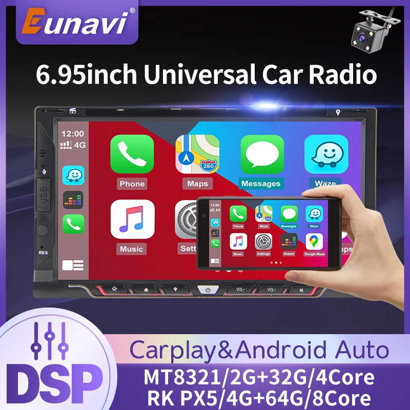 Eunavi 4G 64G DSP Android 10 Автомобильный мультимедийный видео плеер универсальный стерео