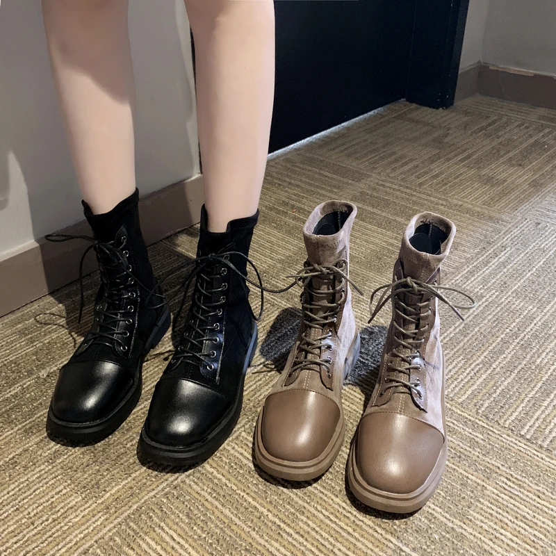 

2019New fashion solid colorBritish strap high boots women's boots motorcycle boots
