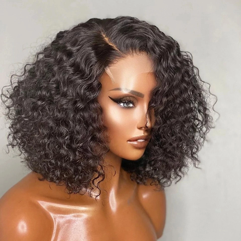 

Cut Short Bob Natural Culry Glueless Loose Wave Synthetic Lace Front Wig Heat Resistant Fiber T Part Pre PluckeHeadband Wigs