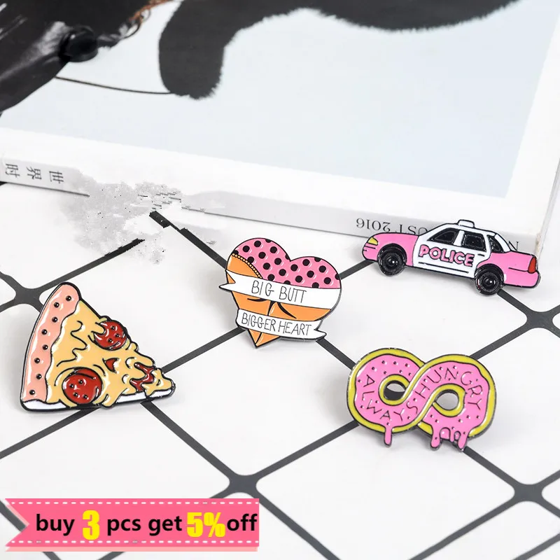Булавки и броши в виде розового пончика банана пиццы сердца для автомобиля