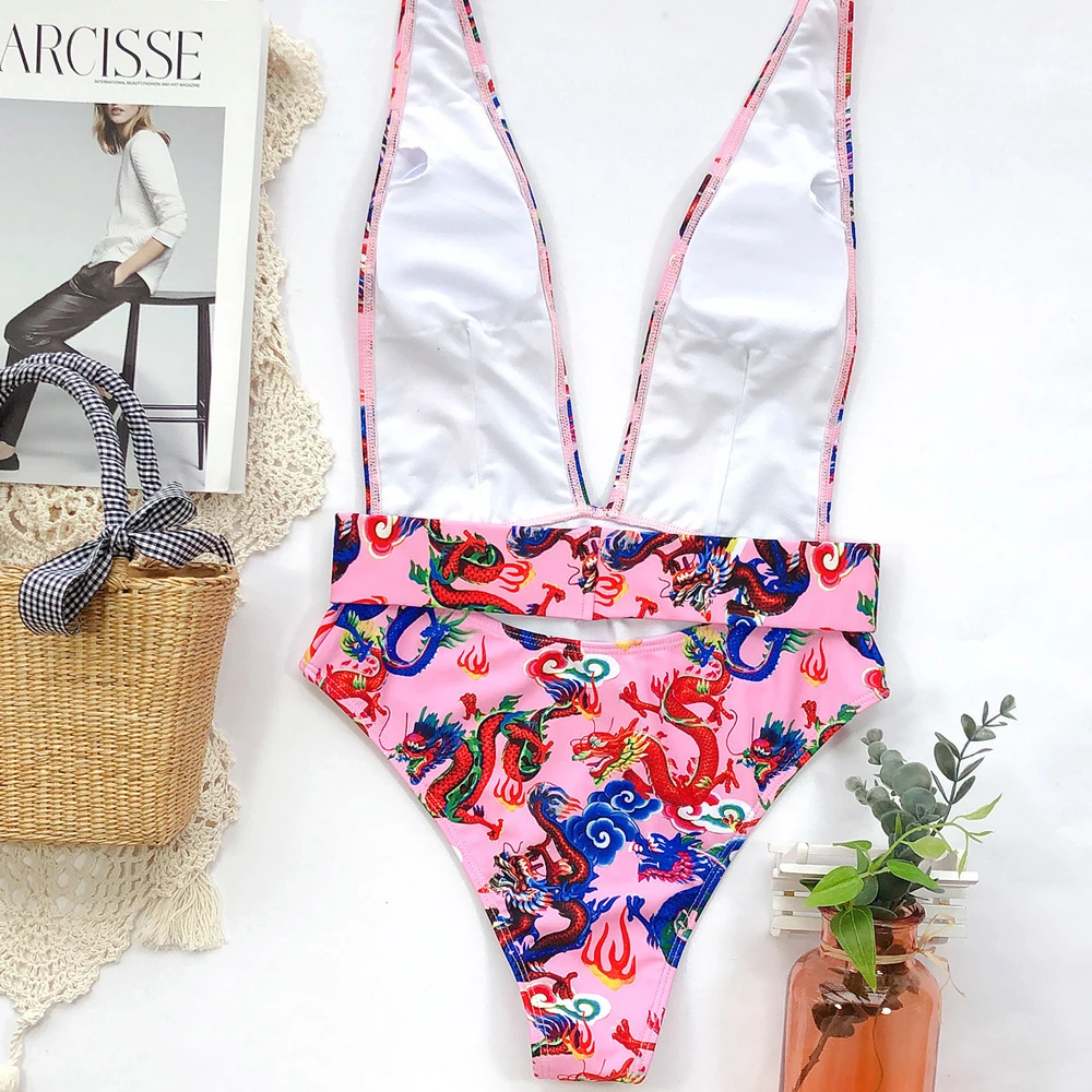 Пикантная одежда для плавания Vigorashely с глубоким V-образным вырезом и китайским