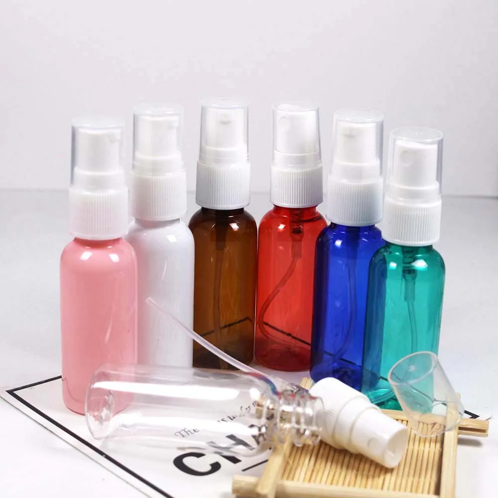 50ml 50pcs Transparent Blue Plastic PET Spray Bottle Cosmetic Pure Dew Water Filling Packaging Container with Lotion Pump