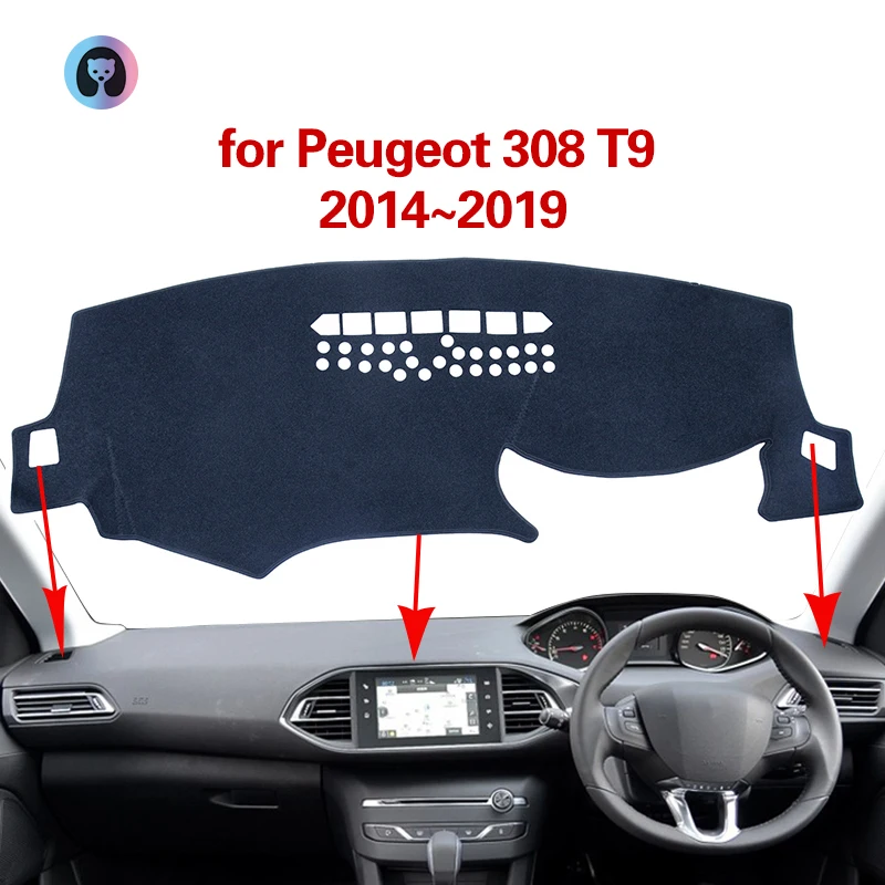 Для Peugeot 308 T9 2014 ~ 2019 Противоскользящий коврик для приборной панели накладка