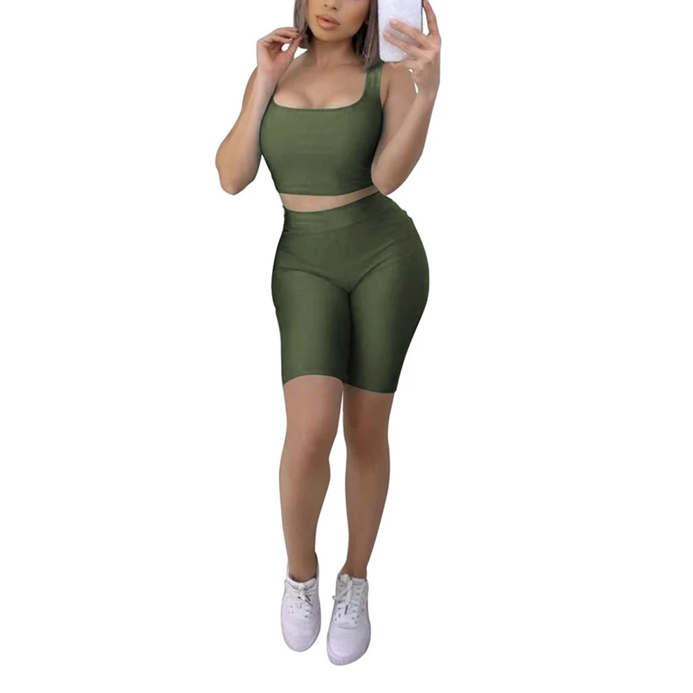 

Women's Cropped Shirt, High-Waist Shorts, No-Sleeve Pullover Solid Color Yoga Gym Loose Casual Top