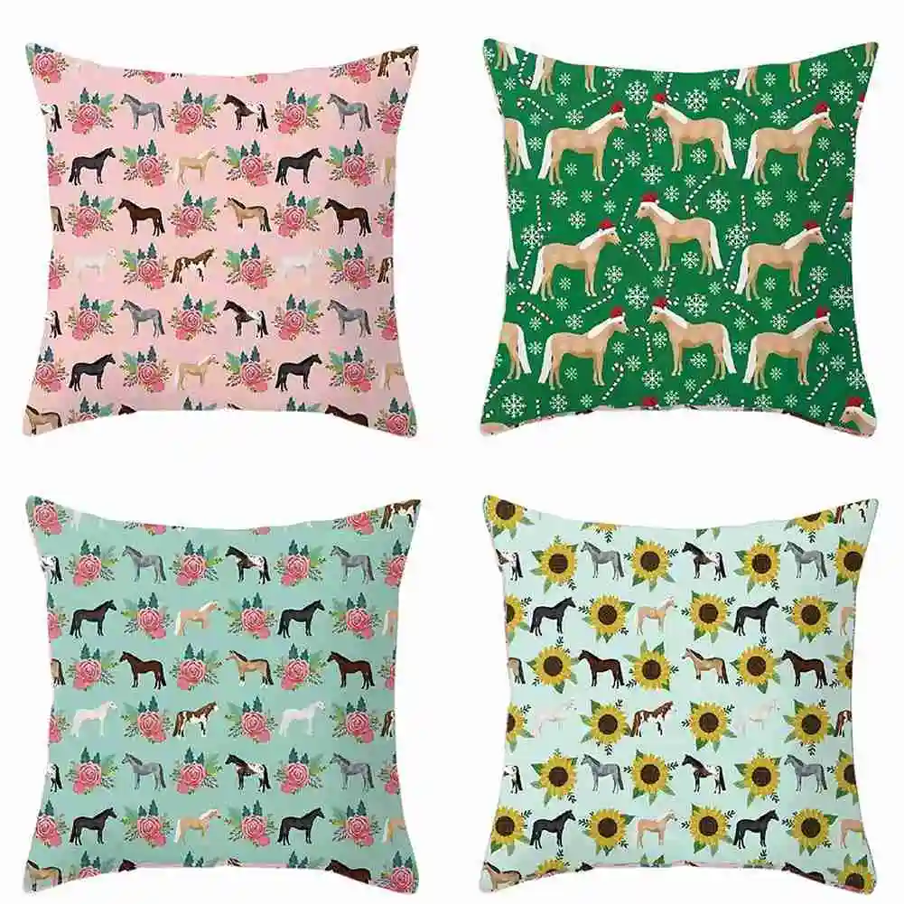 

45x45CM Home Pillow Case Cushion Cover Family Wedding Party Sunflower Horse Floral Flower Sofa Seat Chair Decor Car Gift Office