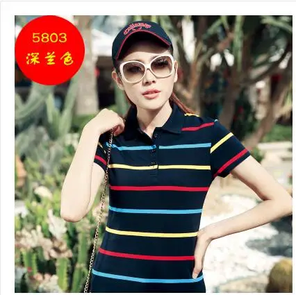 5803 dark blue Женское летнее короткое Спортивное поло для женщин, цветное Полосатое Летнее поло для женщин, новинка, MS поло JW340 - Цвет: 5803 dark blue