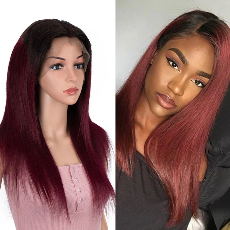 Remy Forte Lace Front Human Hair Wigs 13x4 Straight Human Hair 30 Inch TT1b99j Red Pre Plucked With Baby Hair 150% Density Wigs