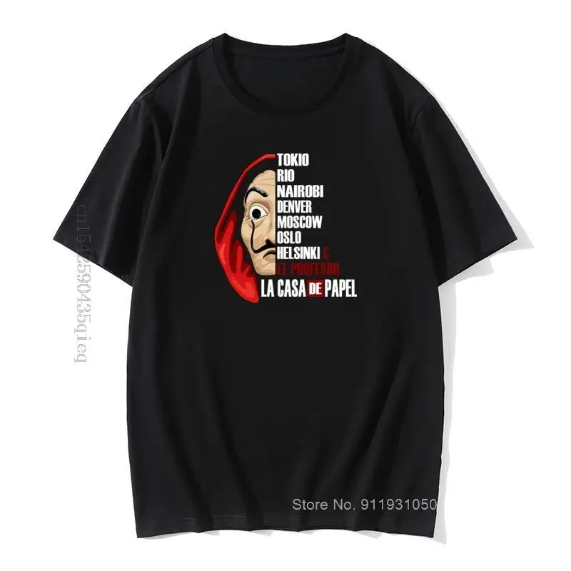 

Men's La Casa De Papel T-Shirt Money Heist TV Series Vintage O Neck House Of Paper Tops Cotton Basic Tees Cute Idea T Shirts