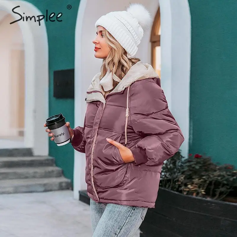 Simplee женская куртка осень-зима большой размер с капюшоном женский теплый мягкий пиджак