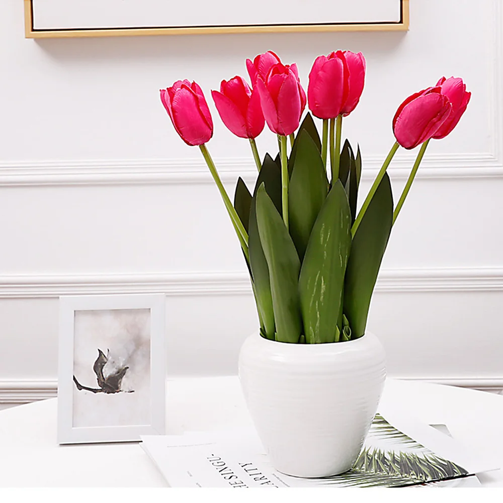 

Artificial Flowers Home Decoration Real Touch Silk Cloth Vibrantly Colored Bouquet Fake Tulips