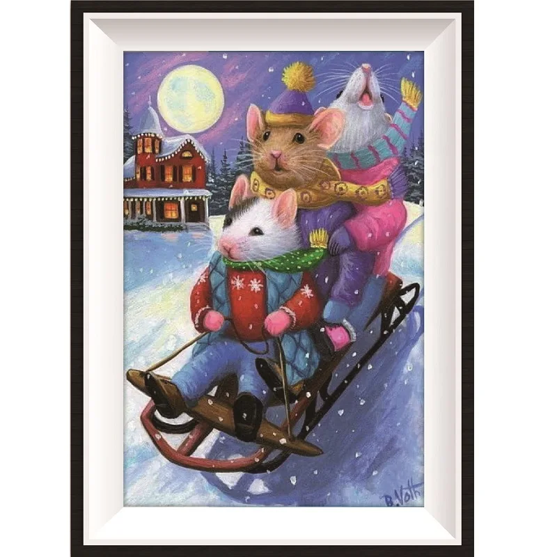 

Diamond Painting Christmas Mouse 5D Winter Animal Embroidery Full Round DIY Some AB Drill Mosaic Rhinestone Gift