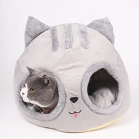 removable cat bed warm pet cat house cave winter kitten dog cushion mat cat head shaped cats house kennel nest indoor winter new