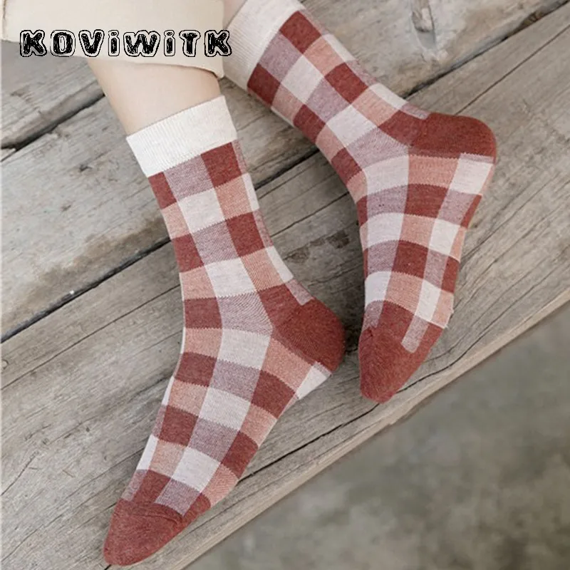 Женские Геометрические клетчатые короткие носки Осенние квадратные полосатые