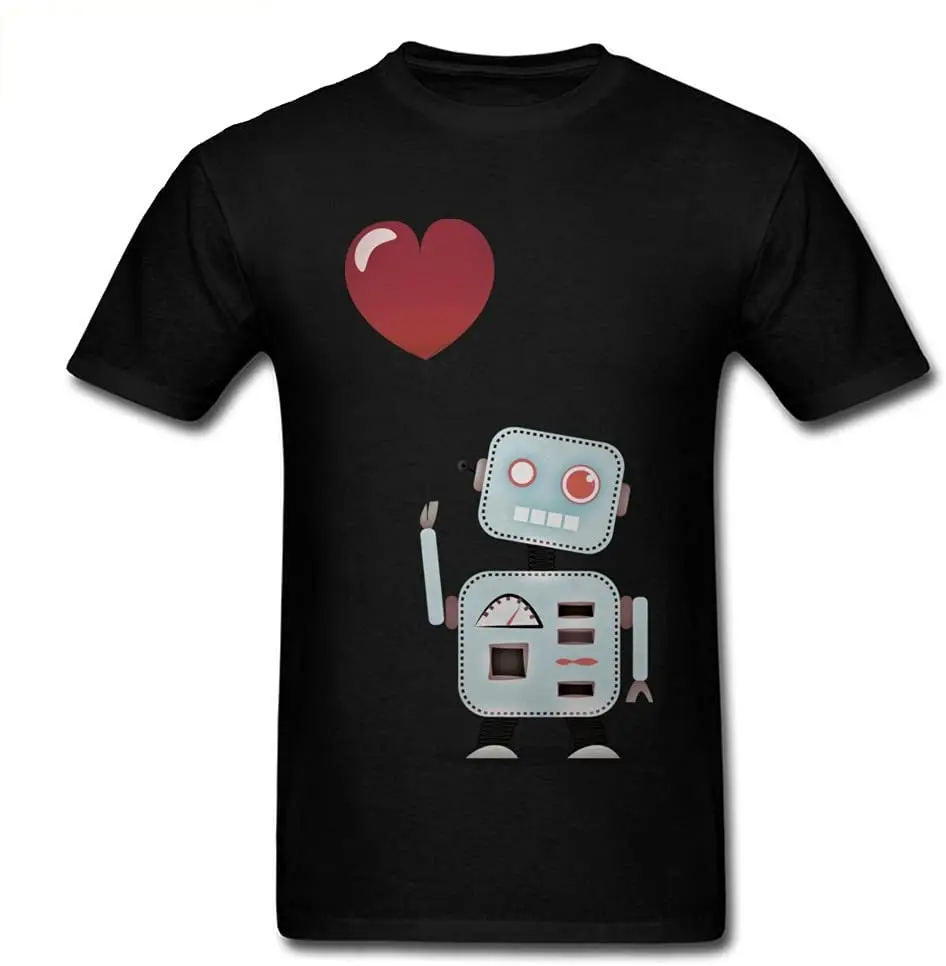 

Fashionable Robot In Love Print Short Sleeve T-Shirt O Neck Tops & Tees for Adult Tee Shirt Normal Men