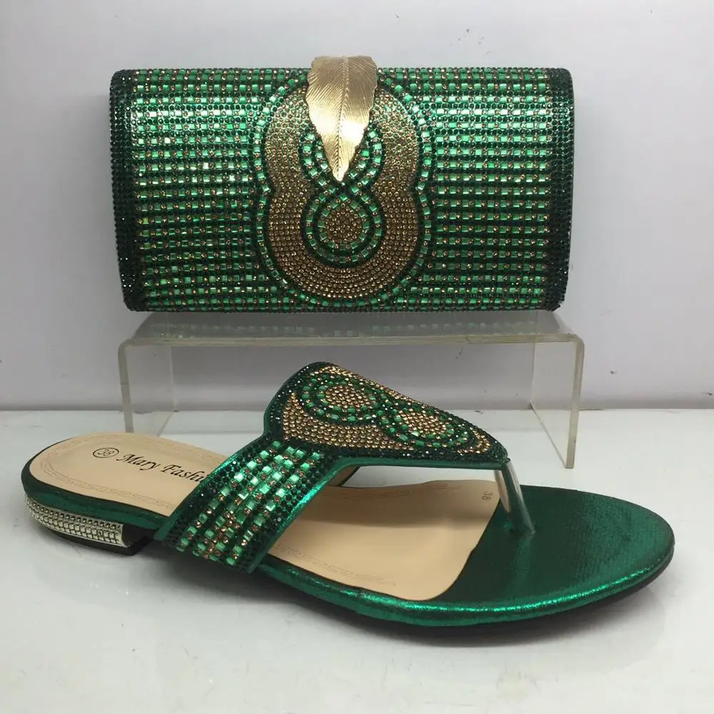 Популярные вечерние туфли в африканском стиле Цвет зеленый шлепанцы на низком