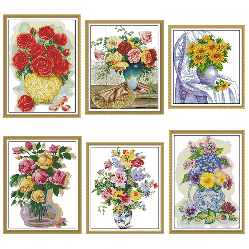 

Изысканная ваза с розами Joy Sunday, вышивка крестиком DMC, Набор для вышивки крестиком, Набор для вышивки на холсте, рукоделие, поделки своими рук...