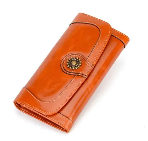 

Genuine Leather Wax Women Long Purse Soft Wallet Card Holder
