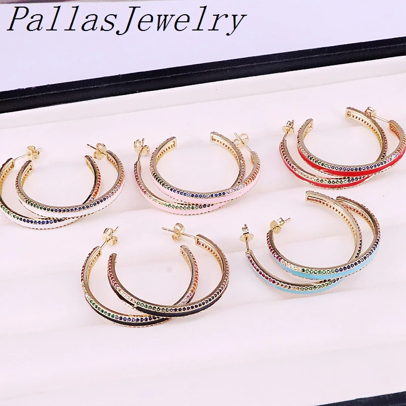 

5Pairs Colorful Enamel Stud Earrings Gold Color Pave Cz Enamel Earring New Design Circle Shaped Earrings for Women Fashion Jewel