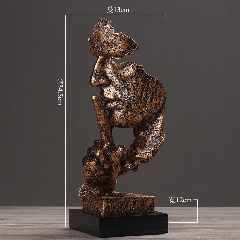 

Retro Creative Nordic Sculpture Decoration Silence Is Gold Character Abstraction Resin Crafts Office Living Room Decorative Gift