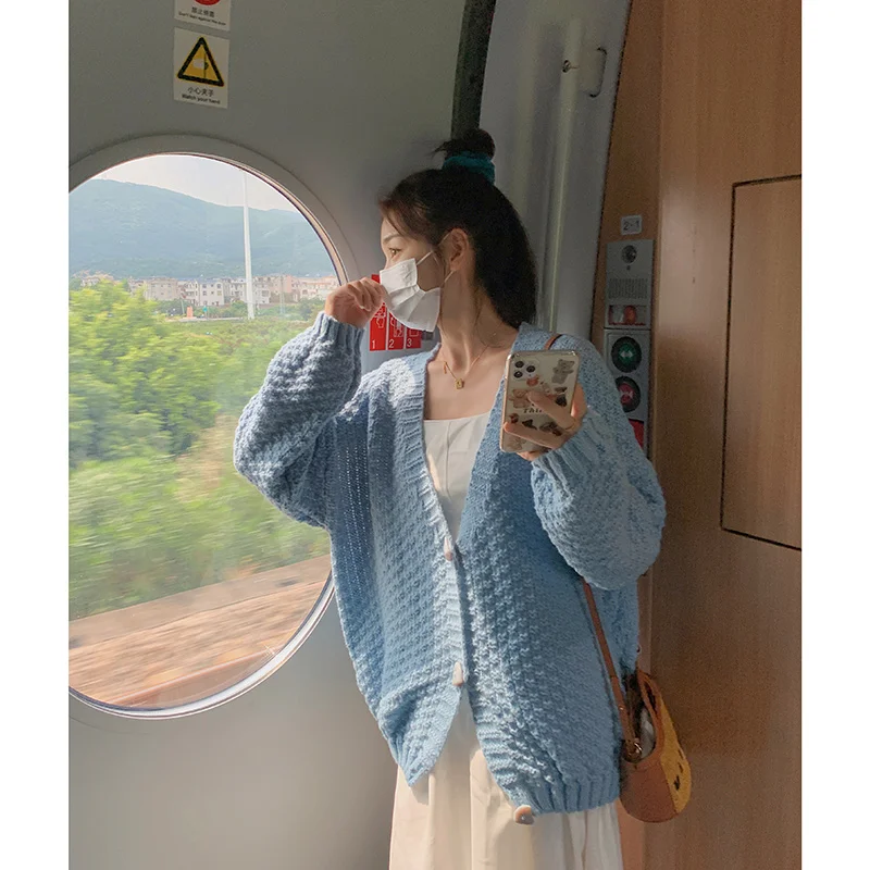 Вязаный кардиган Женский мягкий восковой свитер вязаный свободный фасон на